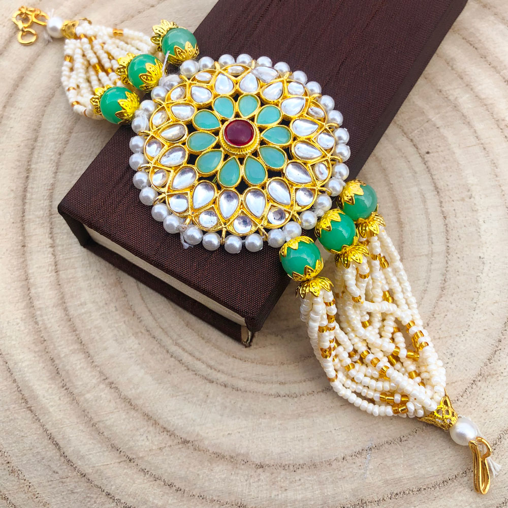Paachi kundan moon shaped tukdies bhabhi or sister bracelet rakhi – Odara  Jewellery