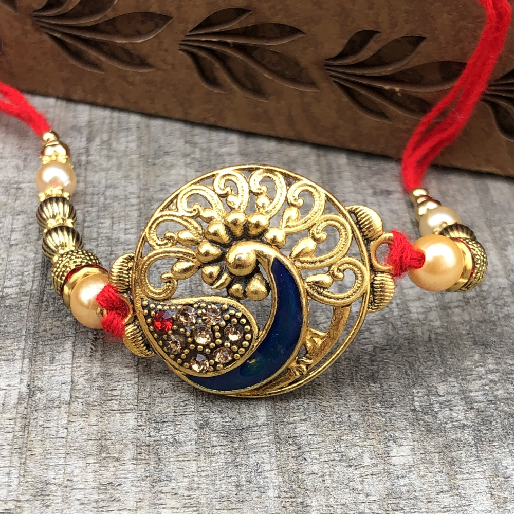 Designer Handcrafted Gold Peacock Rakhi for Raksha Bandhan | Buy ...