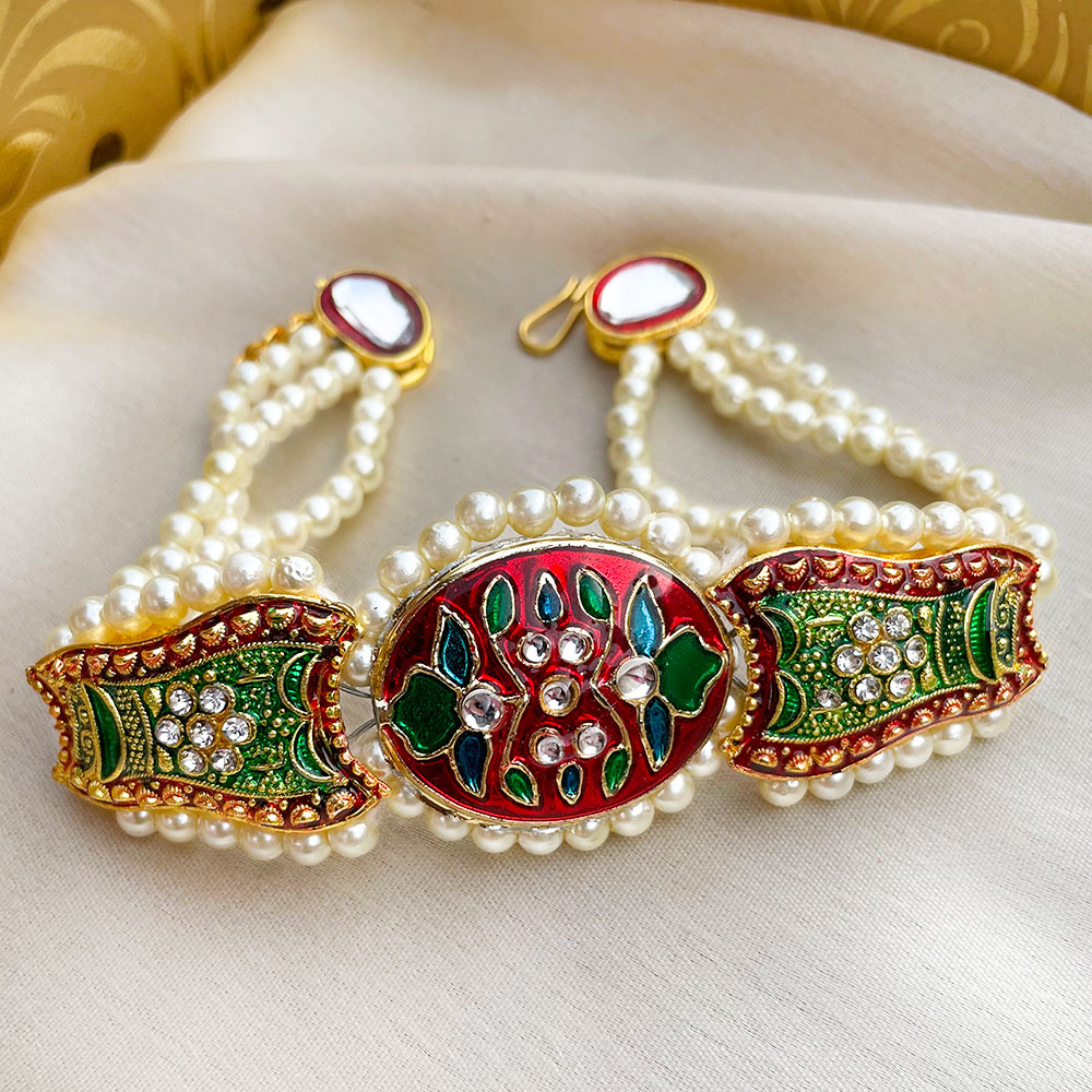Rajasthani Meenakari design white beads chain bracelet Rakhi for ...