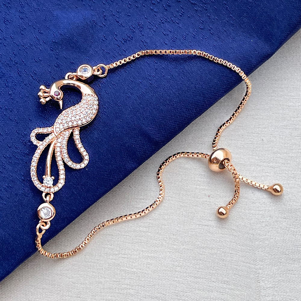 22K Gold 'Peacock' Bangle Bracelet with Cz & Color Stones - 235-GBR1502 in  15.800 Grams