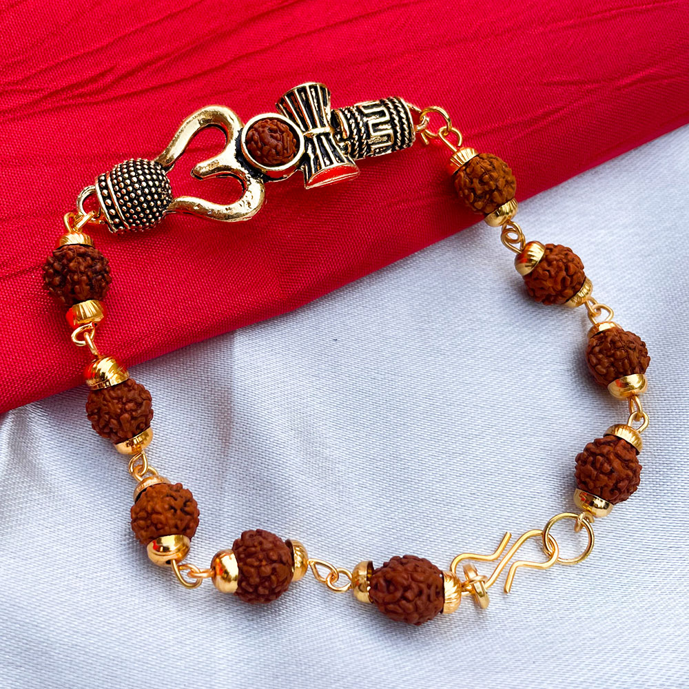 Lucky barge gold plated OM rudraksh bracelet Rakhi for brother | Buy ...